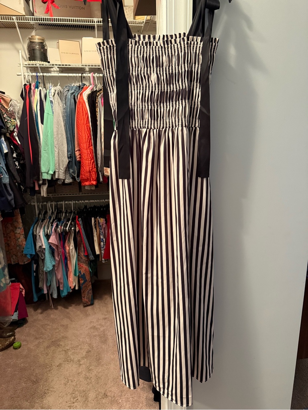 New, Never worn-Boutique Smocked Black and White Striped Maxi Dress Medium